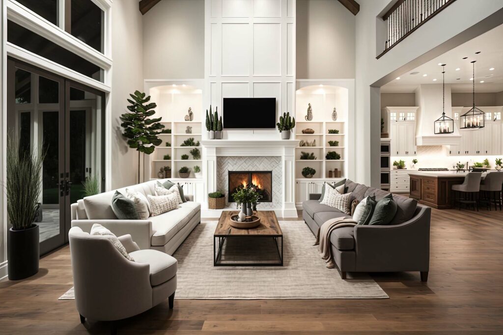 Laminate floors in a large high ceiling living room | Jordans Flooring